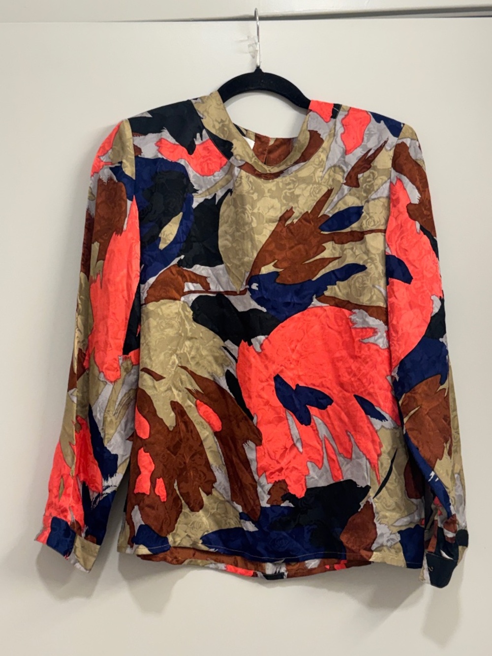 Silk Land Floral Silk Blouse Colorful Abstract Vintage Style Size S